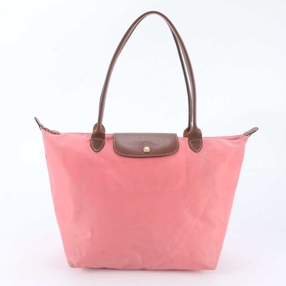 Longchamp Le Pliage Leather Nylon Tote Bag Shoulder Pink Women's